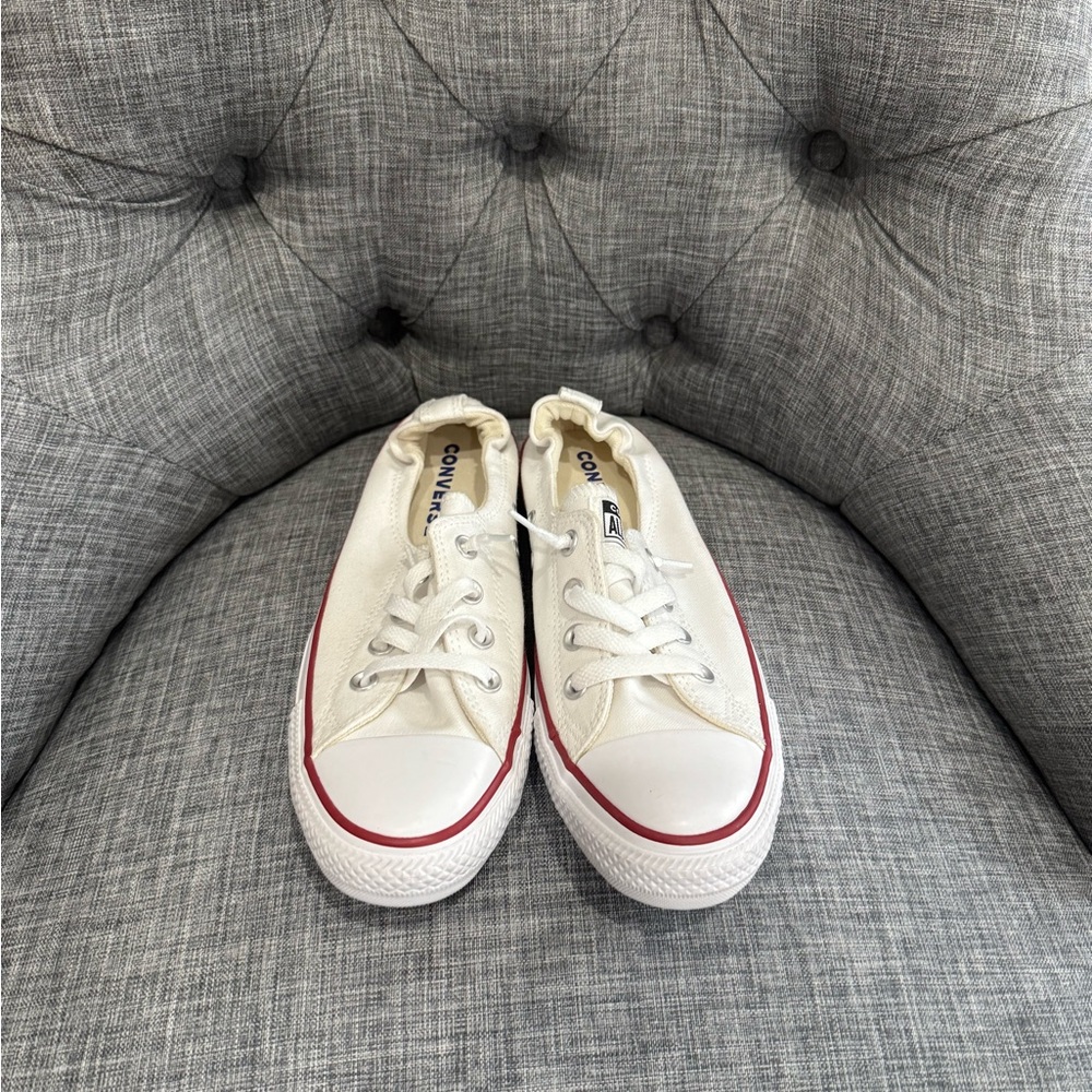 Converse White Canvas Low-Top Sneakers with Red Stripe